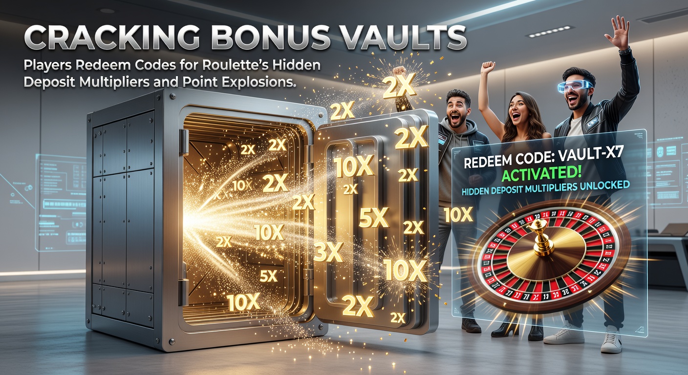 Roulette wheel with glowing bonus vault icons and exploding point counters, illustrating code redemption mechanics