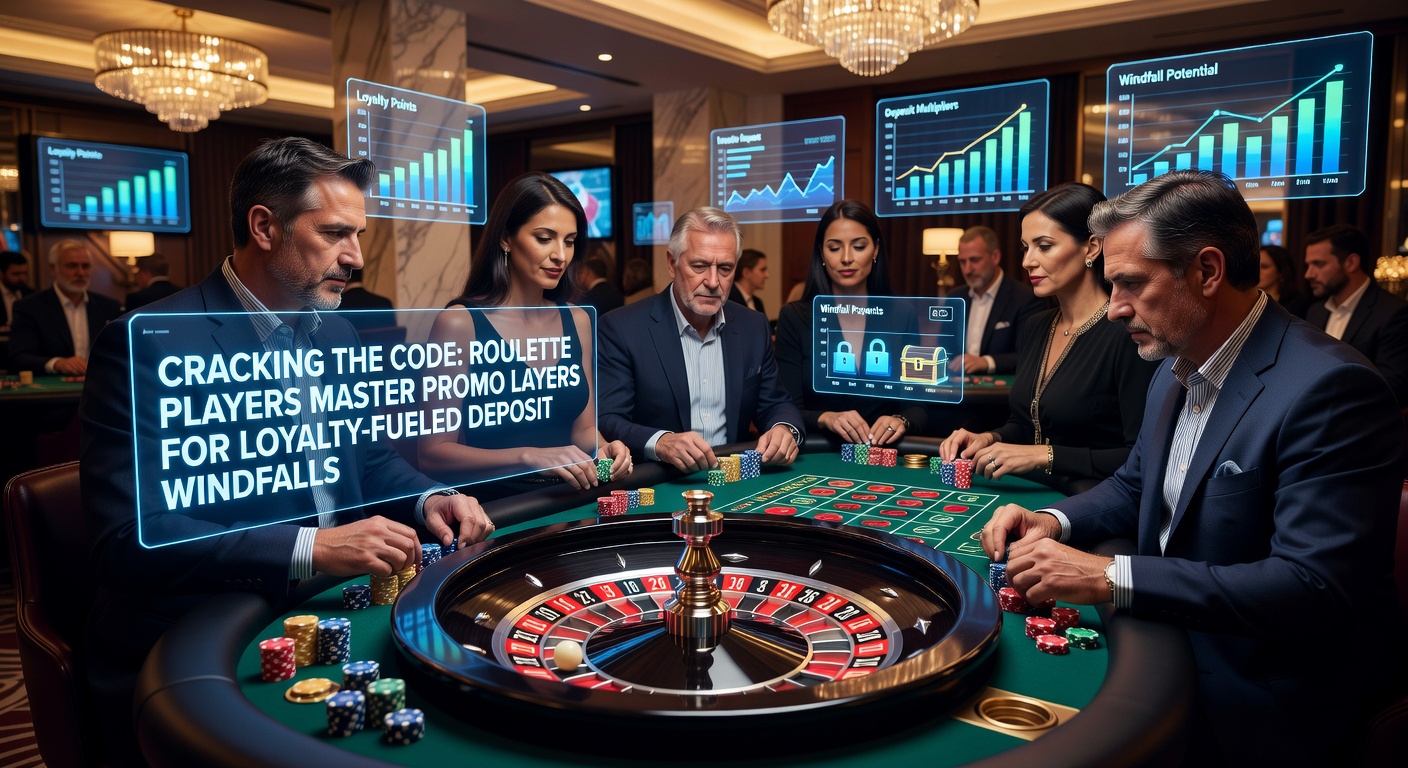 Roulette wheel spinning with glowing promo code overlays and loyalty tier badges highlighting deposit multipliers