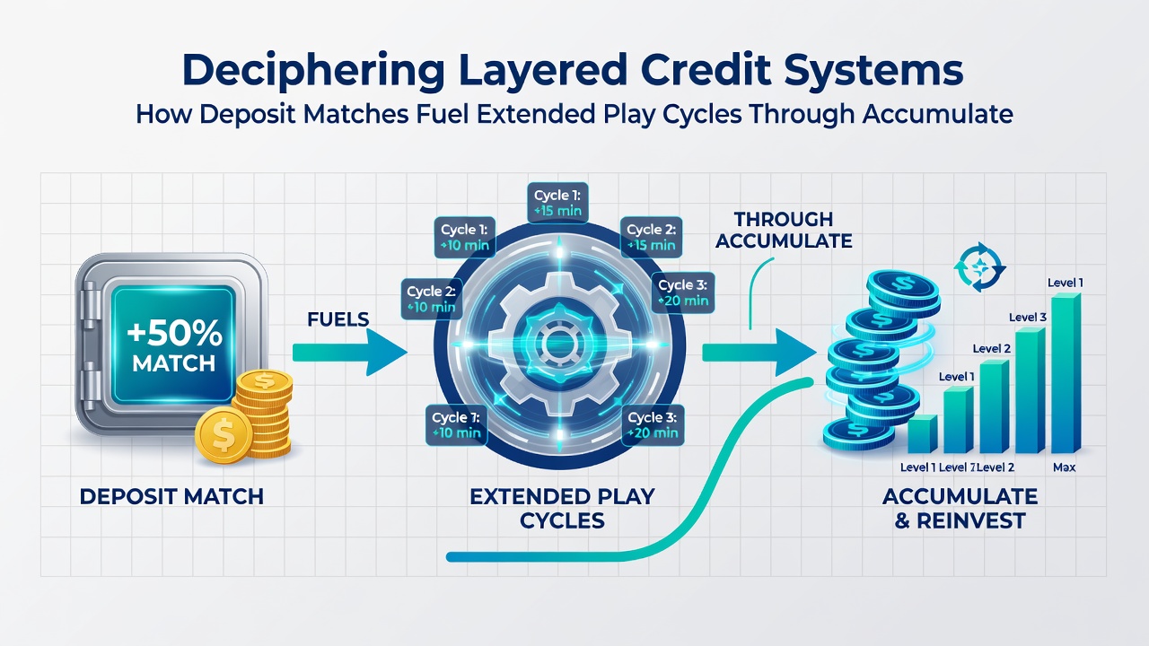 Diagram illustrating how accumulated loyalty points unlock higher deposit match tiers and extended gaming cycles