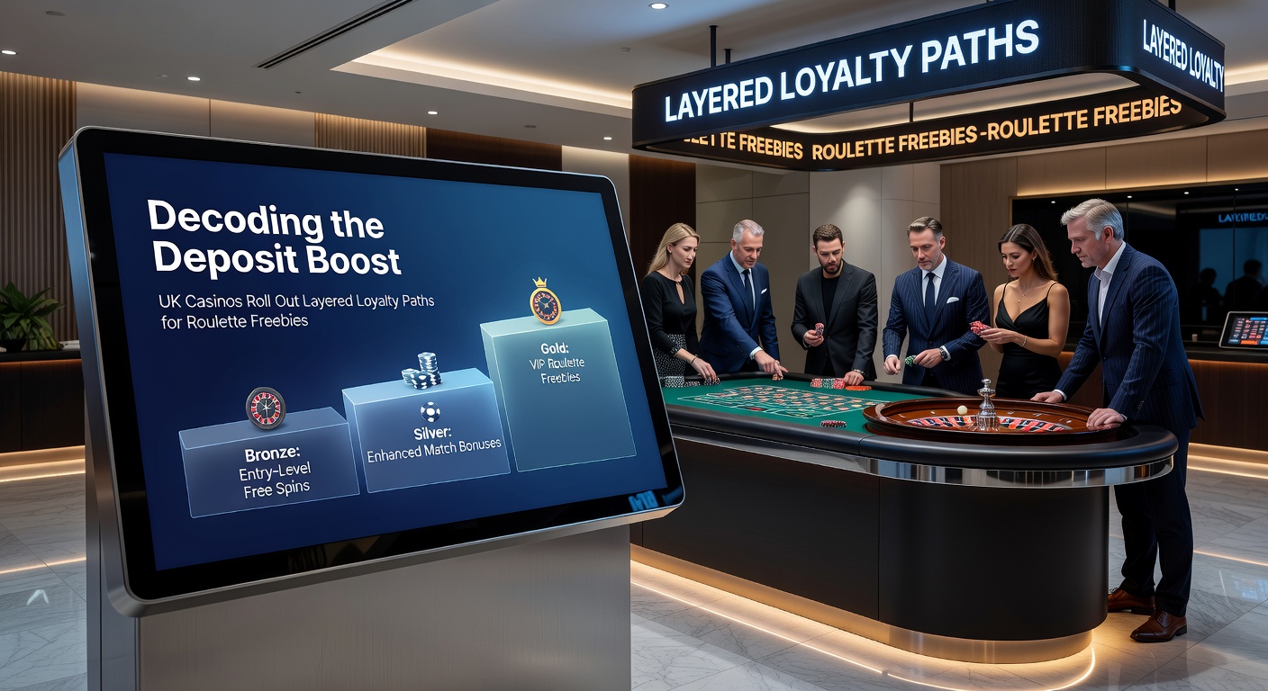Infographic illustrating tiered loyalty progression with deposit boosts leading to roulette free spins in UK casino apps
