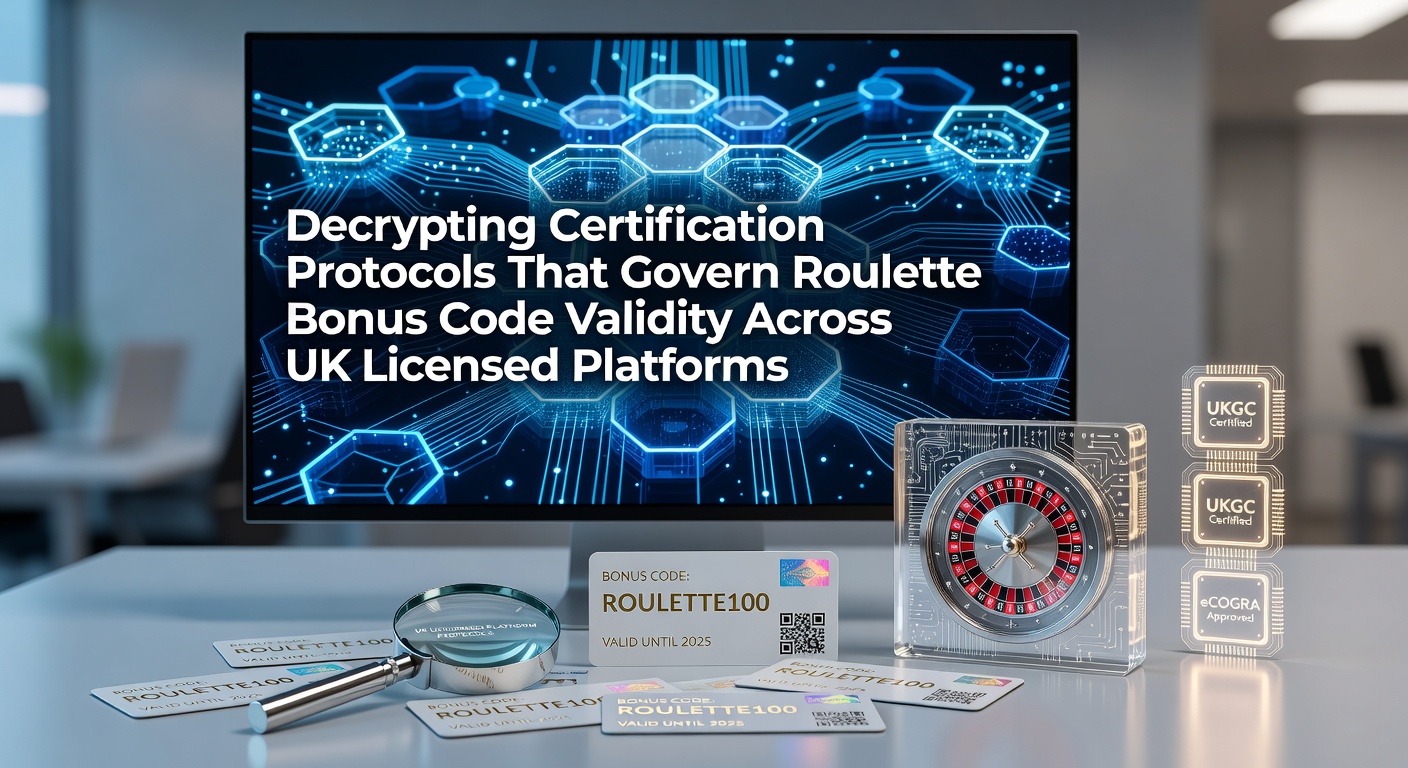 Roulette wheel and digital certification icons representing bonus code validation processes on licensed platforms