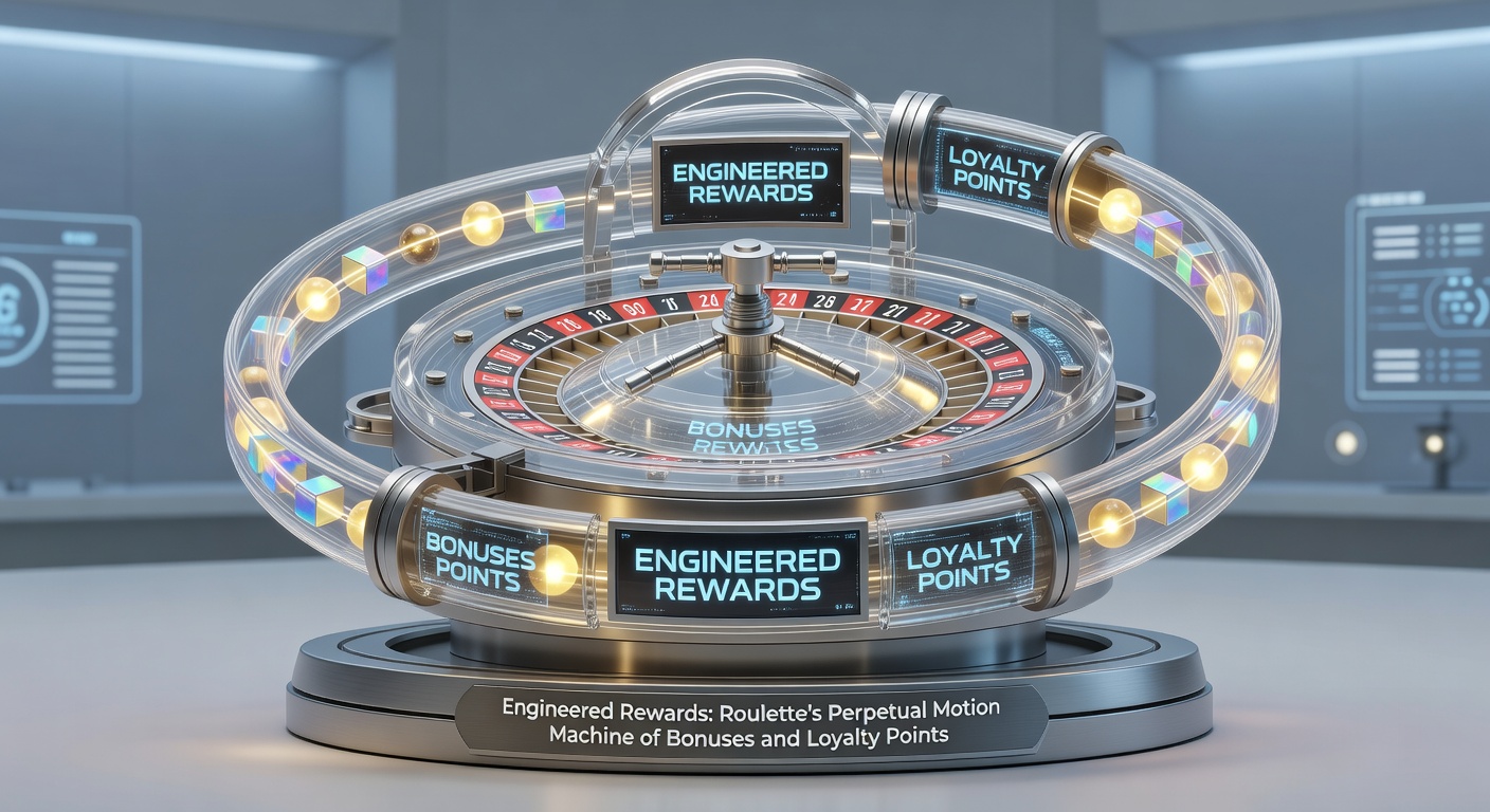 Vibrant roulette wheel surrounded by glowing bonus icons and loyalty point counters, illustrating the perpetual reward mechanism