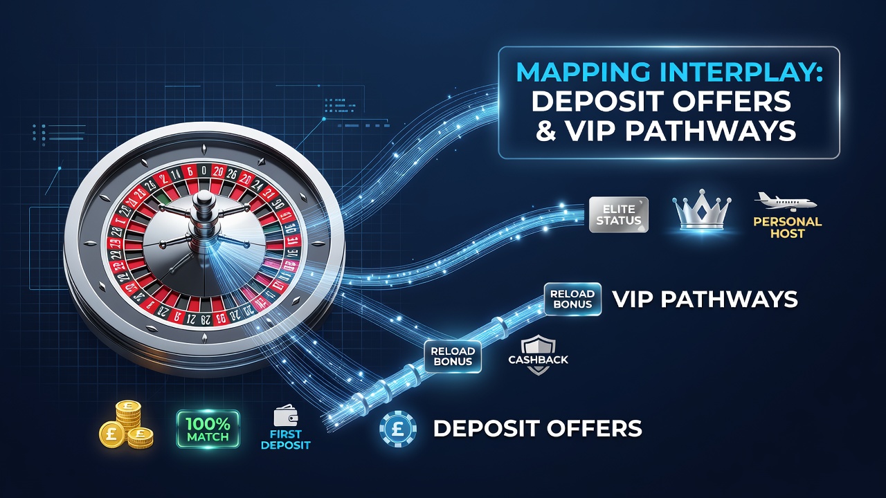Diagram showing deposit offers feeding into VIP loyalty tiers on British roulette sites