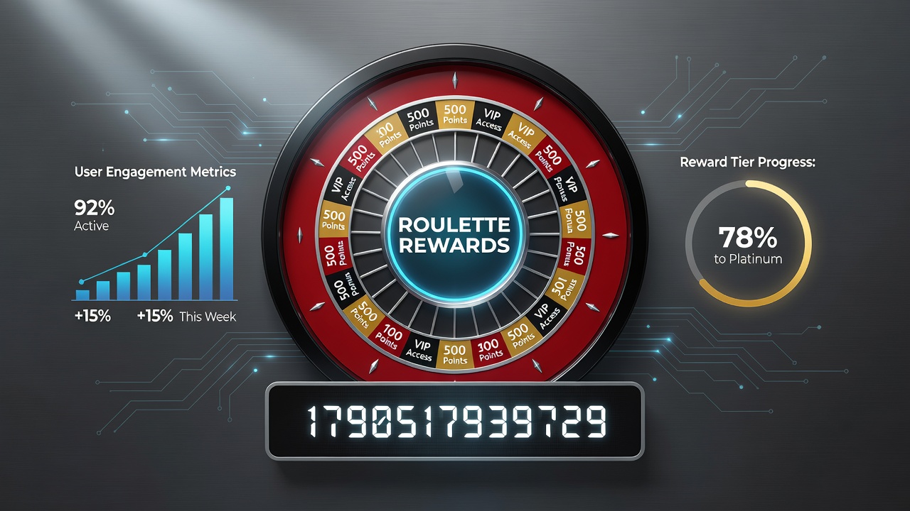 Players reviewing loyalty dashboards on tablets with roulette tables visible in background