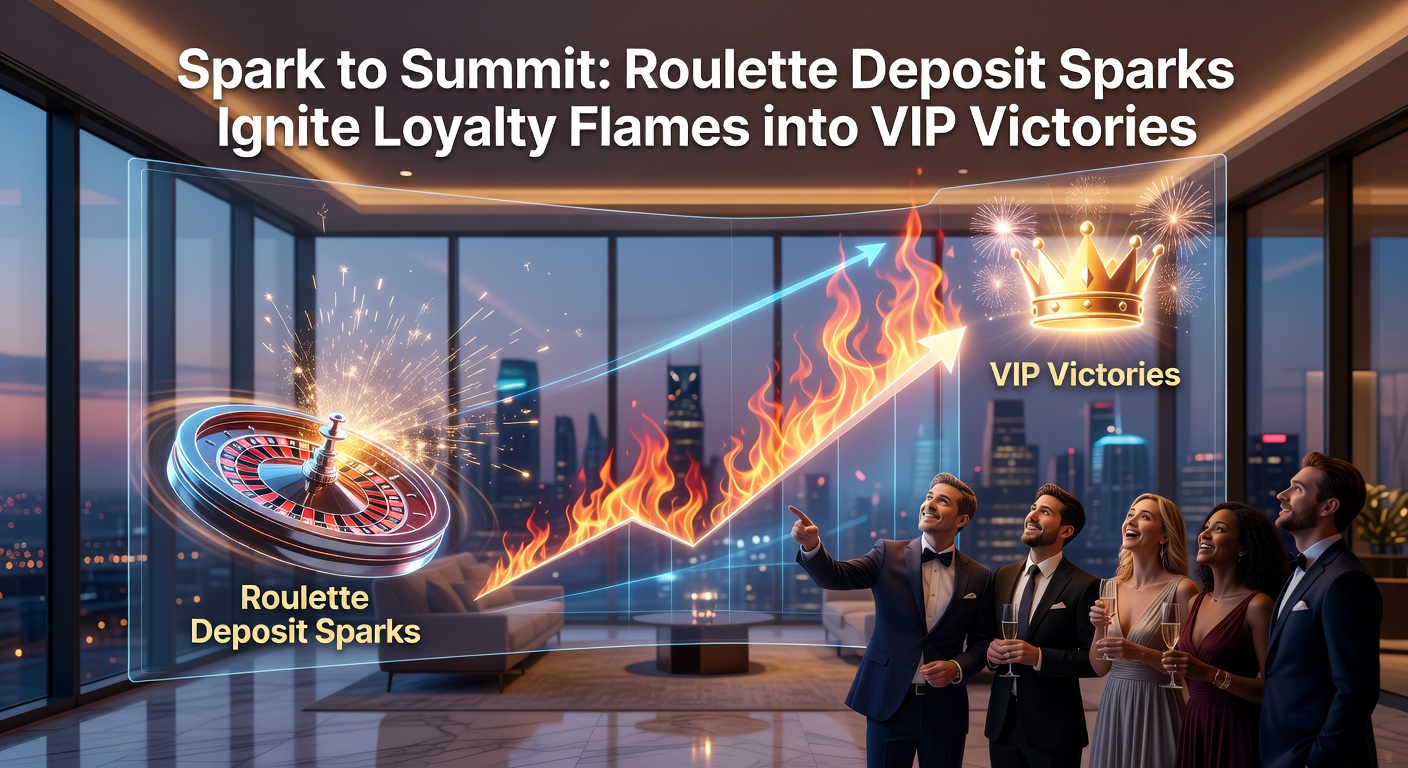 Graph illustrating the progression from deposit sparks to loyalty accumulation, peaking at VIP summit with tiered bars and flame icons overlayed on a roulette table backdrop