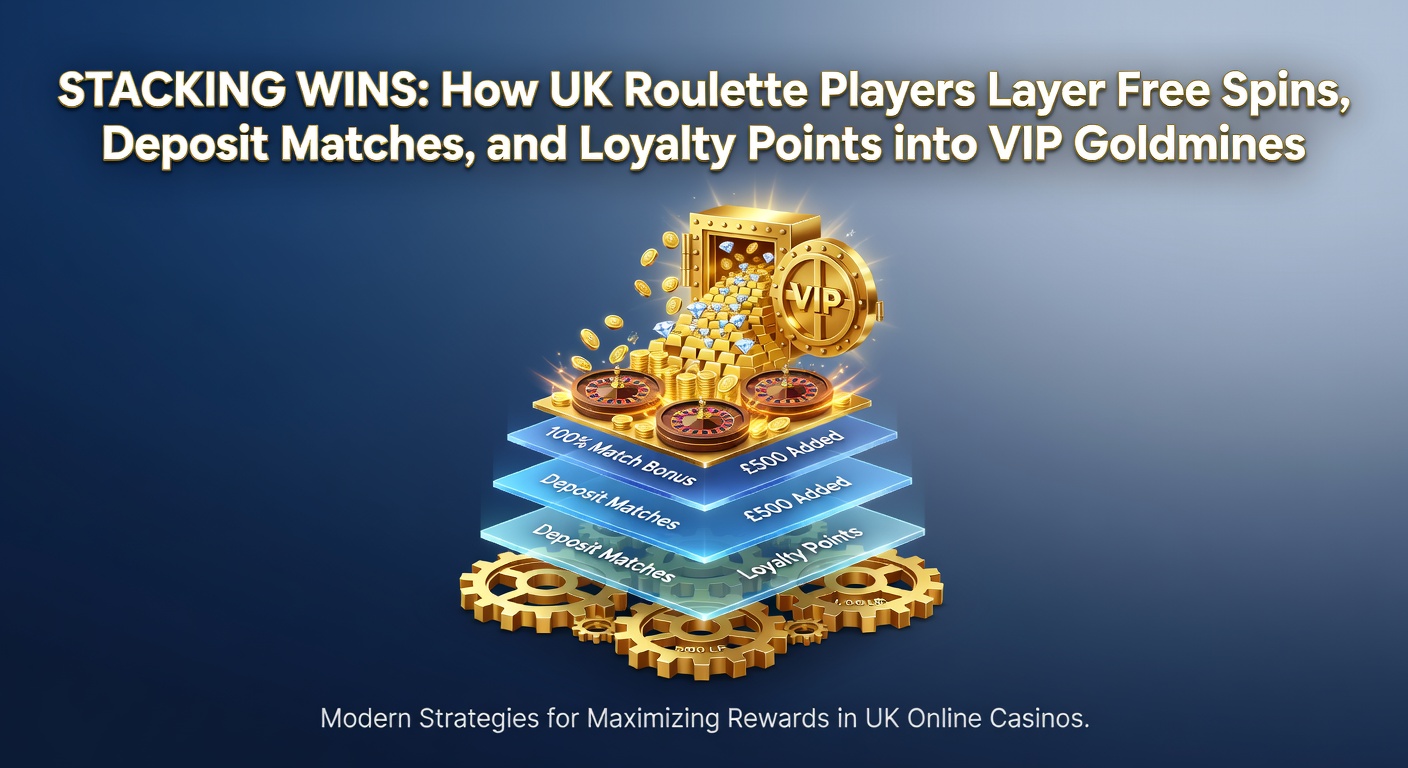 UK roulette players engaging with layered bonuses on vibrant online casino interfaces, showcasing free spins wheels, deposit match offers, and VIP loyalty tiers climbing toward elite status