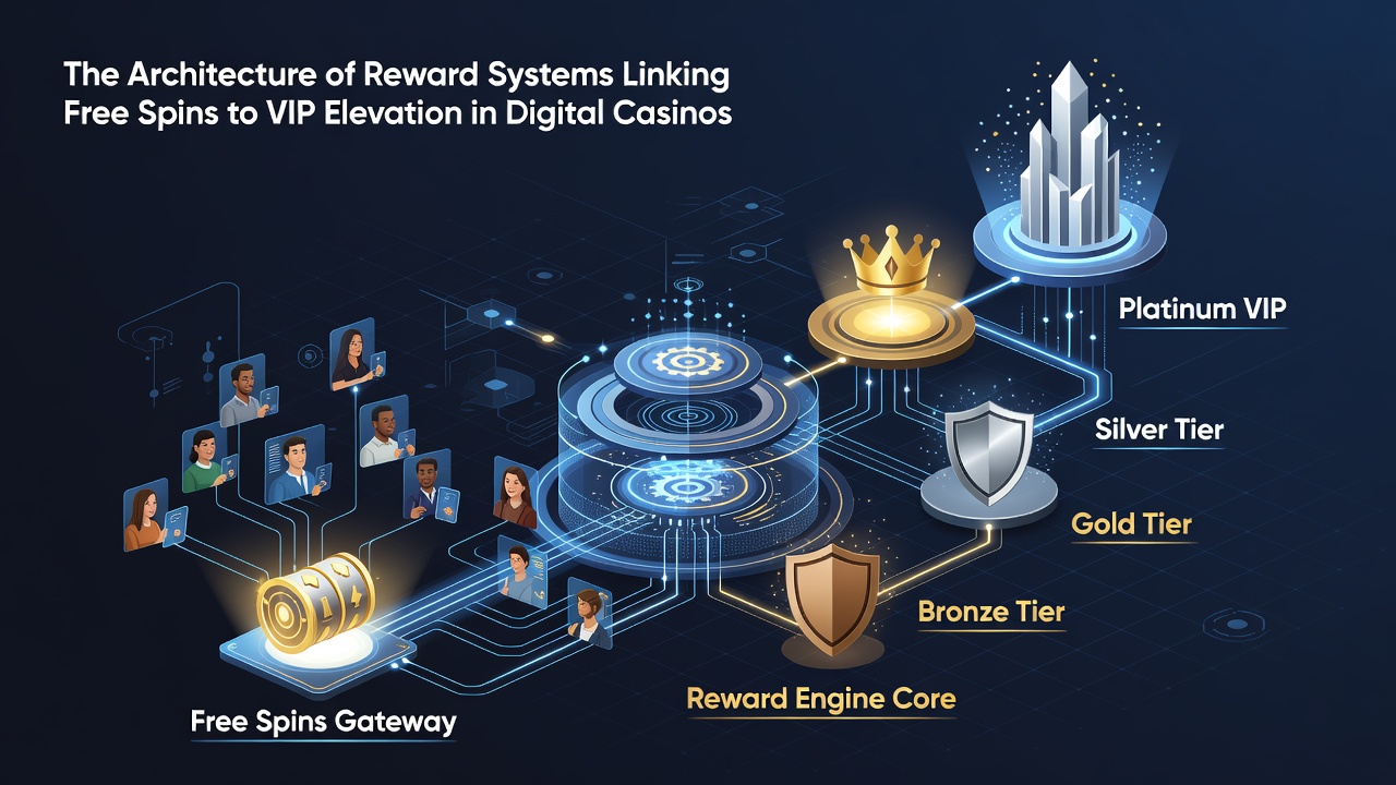 Illustration of player progression from free spins through loyalty points to VIP elevation