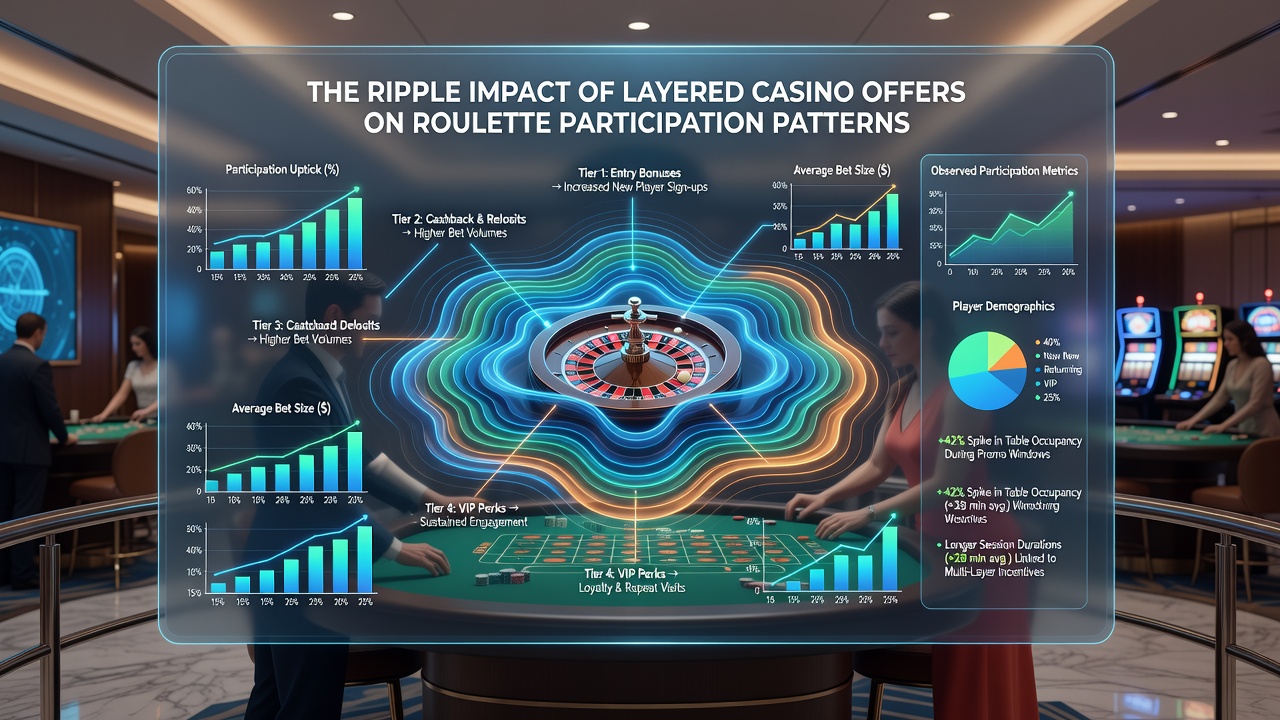 Detailed view of roulette wheel with player activity graphs overlay showing participation changes