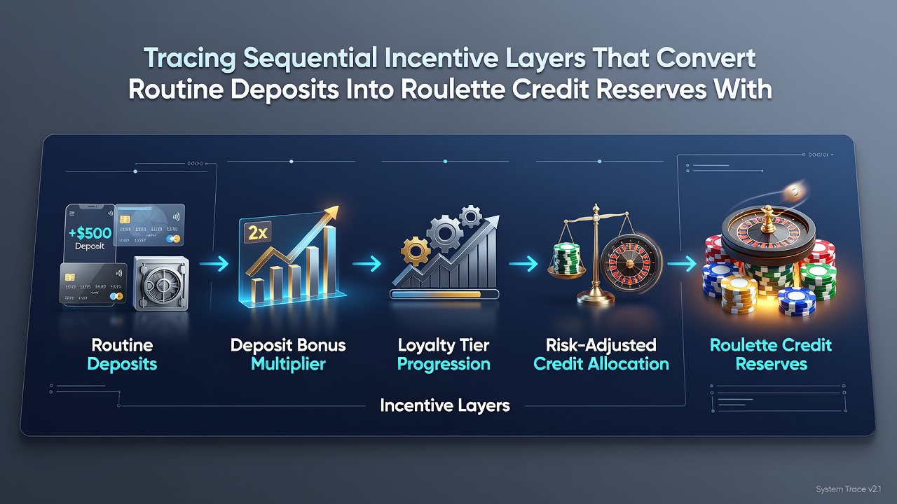 Flowchart of incentive layers converting deposits to roulette credits in UK networks