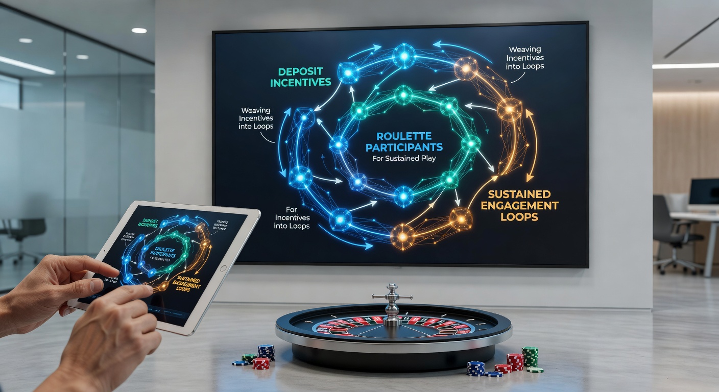 Digital interface showing roulette table with overlaid engagement metrics and deposit reward timelines